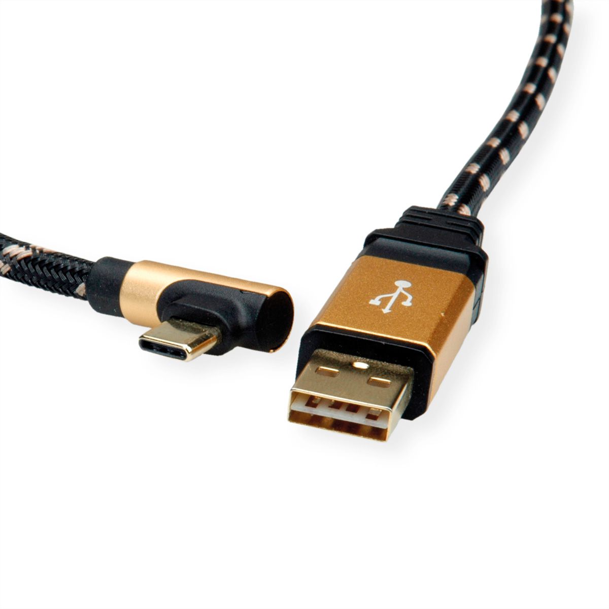 ROLINE GOLD USB 2.0 Cable, reversible USB-A - USB-C 90° angled, M/M, 0.8 m