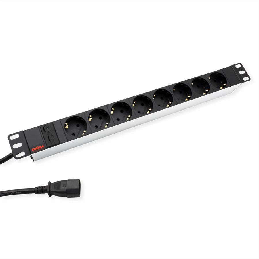 ROLINE 19" PDU for Cabinets 8x 2300W, IEC320 C14 M, silver, 2 m