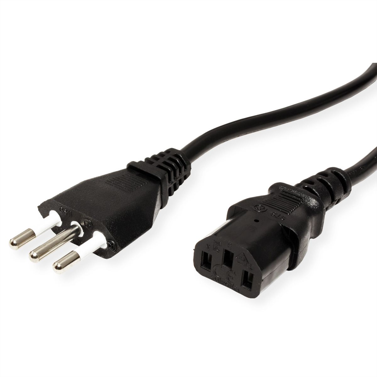 VALUE Power Cable, straight IEC Conncector, Italy Version, black, 3 m
