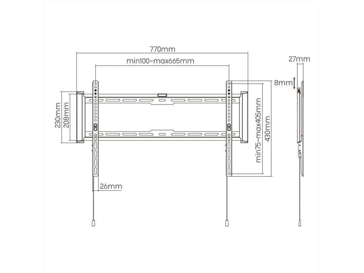 VALUE TV Wall Mount, 27mm Wall Distance, < 75kg, VESA 600x400, fixed