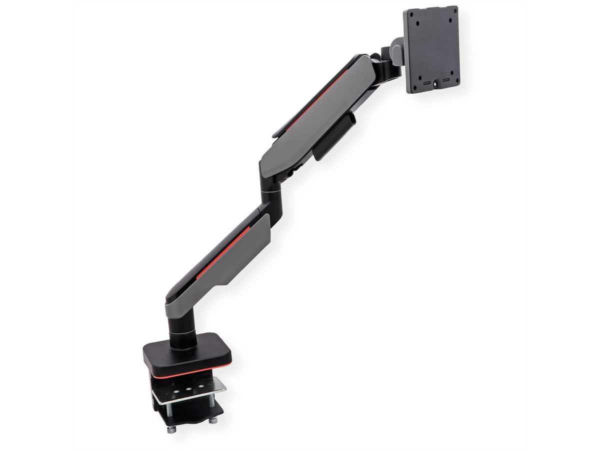 ROLINE Single LCD Monitor Stand, Gas Spring, Desk Clamp, < 124 cm (49"), Heavy Duty <= 20 kg, 5 Joints