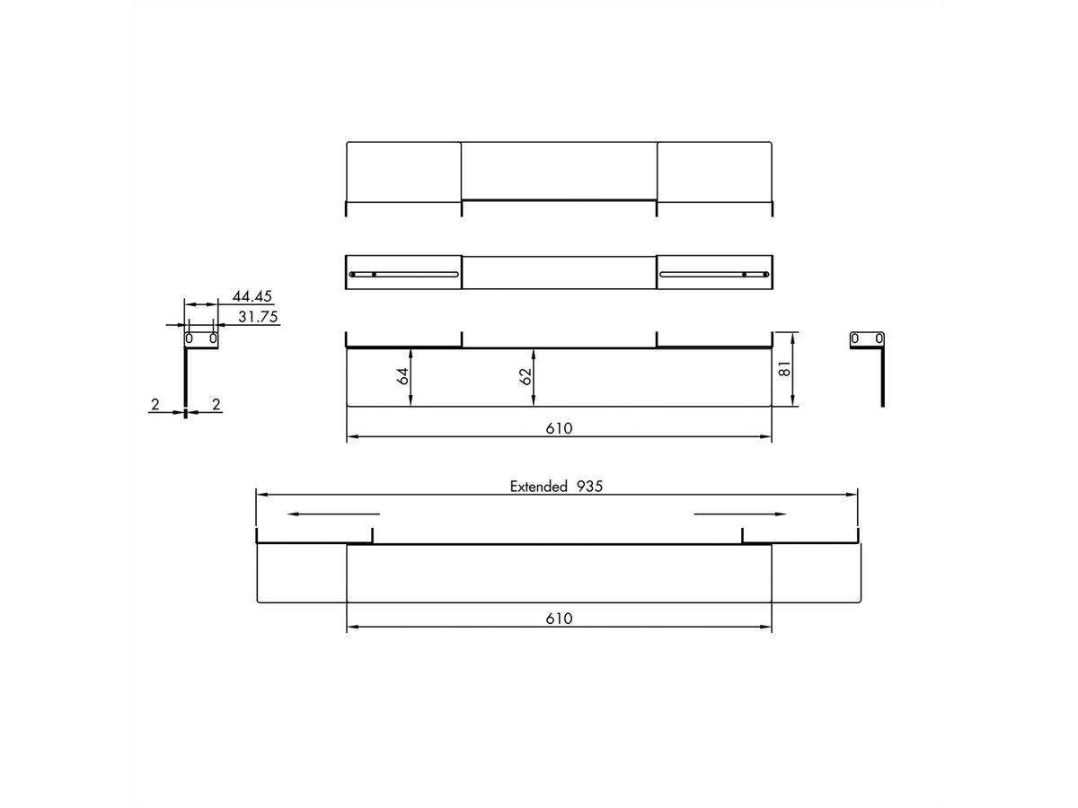 Slide Rails 1 Pair, , variable depth 610-935mm, black