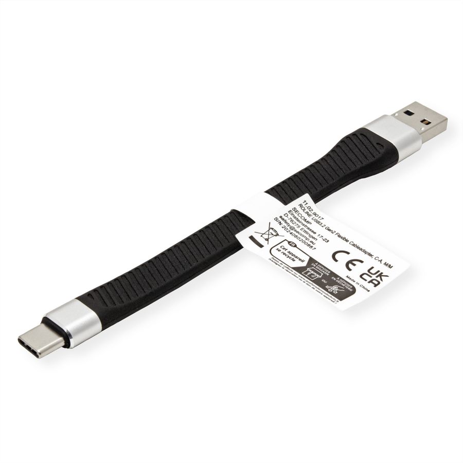 ROLINE USB 3.2 Gen 2 Silicone Cable, C-A, M/M, black, 11 cm