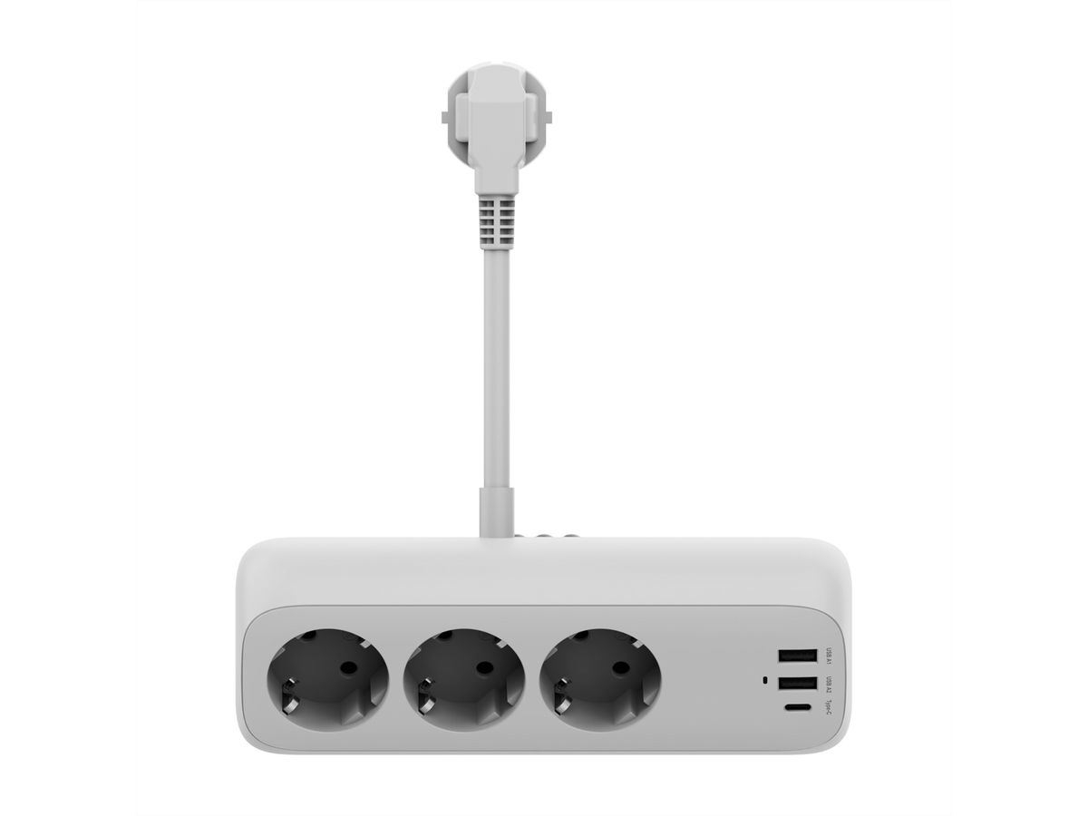 VALUE Power Strip, 3-way, with 3x USB (1x C + 2x A) and table clamp, 1.5 m