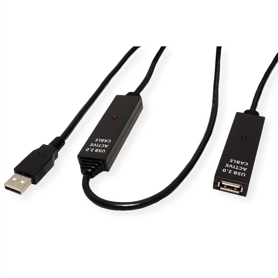 VALUE USB 2.0 Extension Cable, active, black, 30 m