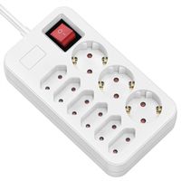 ROLINE Power Strip, 9-way, 3x German Sockets, 6x Euro-flat Sockets, with Switch, white, 1.5 m