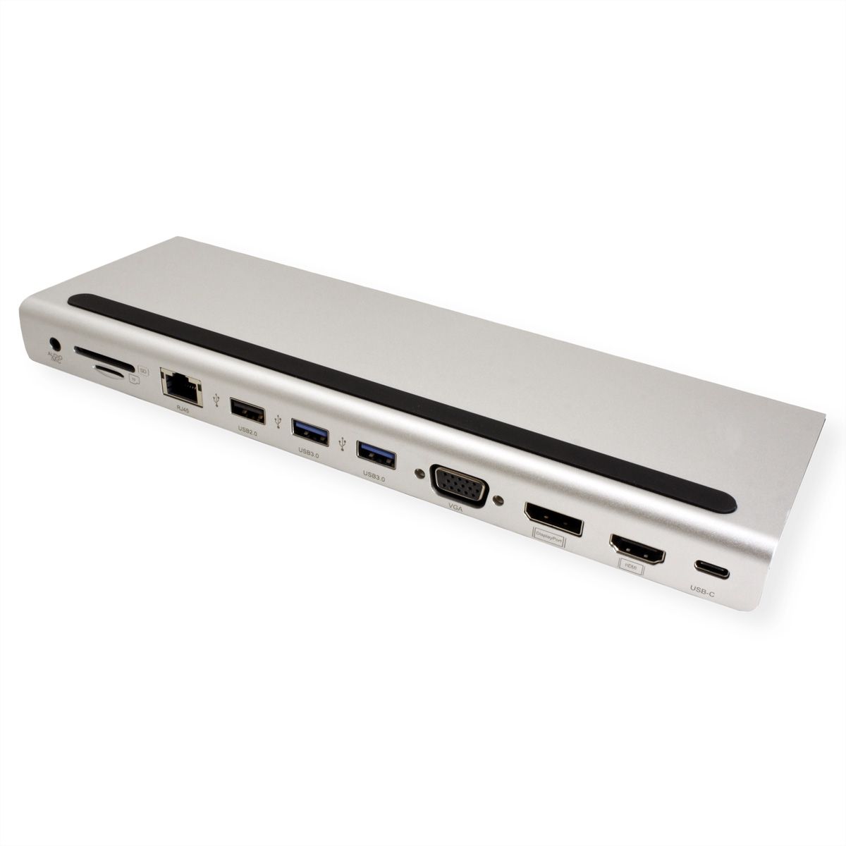 VALUE USB-C Multiport Docking Station, 4K HDMI/DP, VGA, USB 3.2 Gen 1, USB 2.0, SD/Micro SD Card Reader, Power Delivery, Gigabit Ethernet, 3.5mm Audio