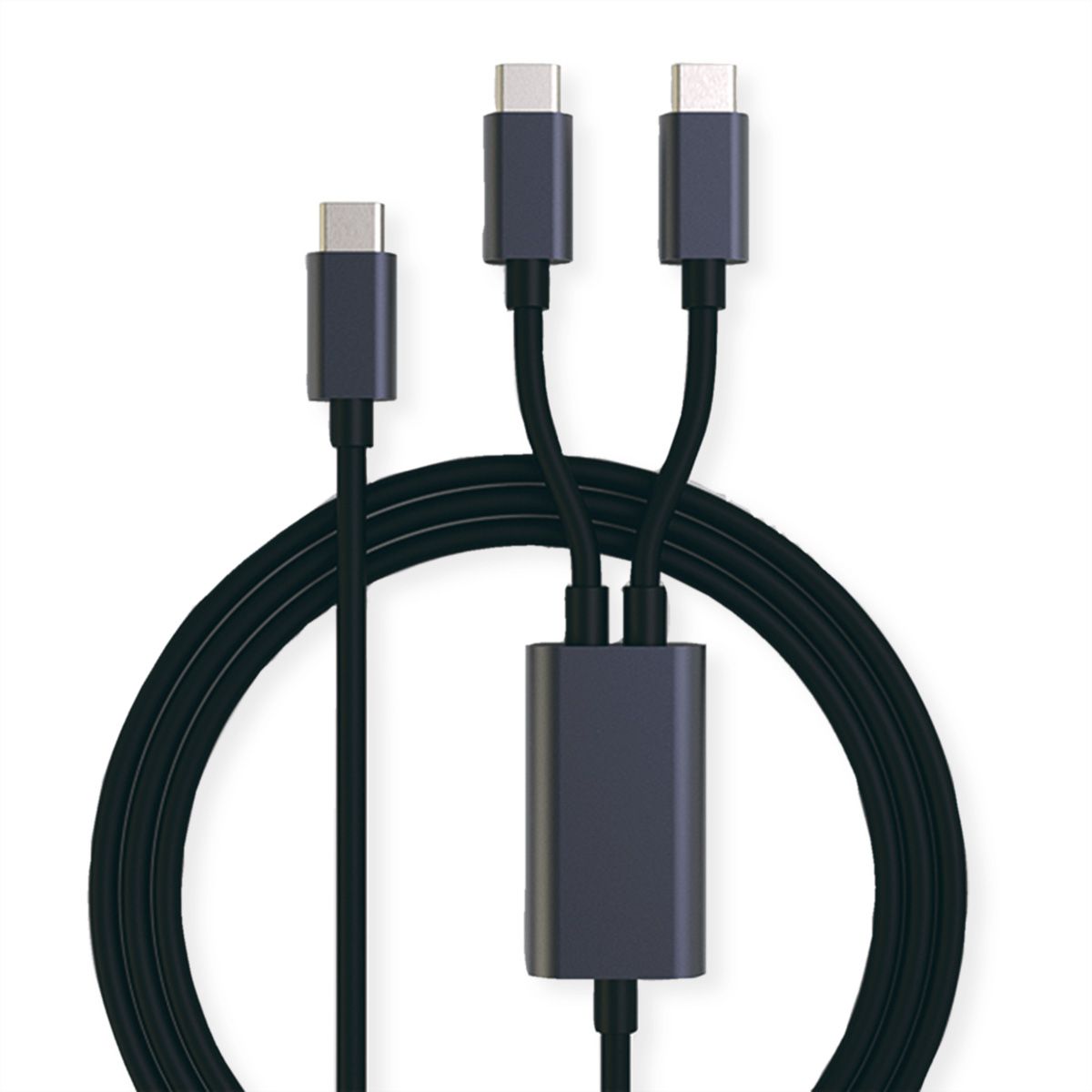 ROLINE Y - Splitter Charging Cable, Type C Connectors, USB-C - USB-C, M/M, max. 100W, black, 1.85 m