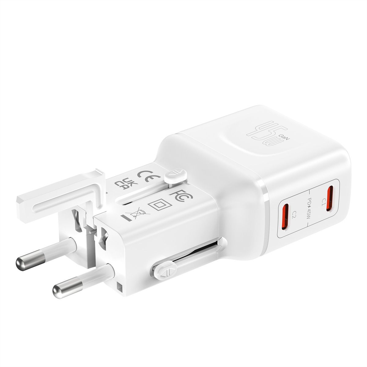 VALUE POCKET Travel Charger, EU/UK/US, 2x Ports USB C, 45W