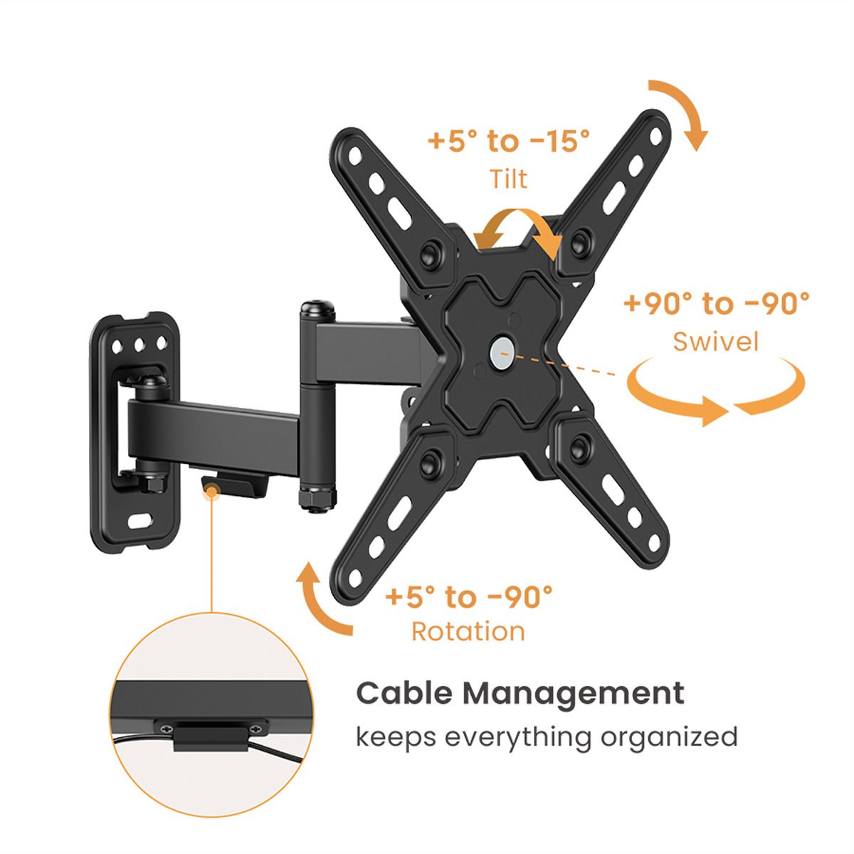 VALUE TV Monitor Arm, Wall Mount, 3 joints, 13–43 inch, max. 20 kg