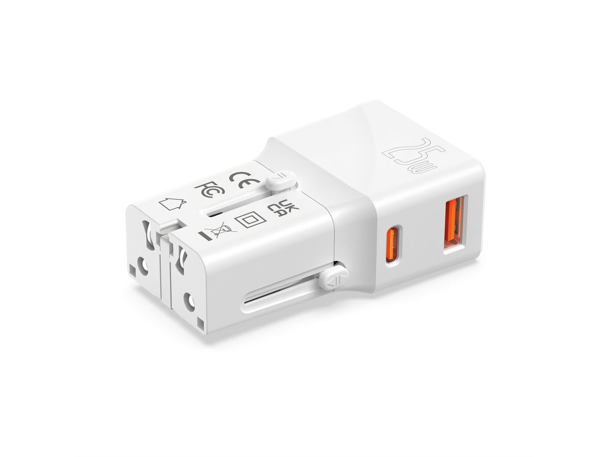 VALUE POCKET Travel Charger, EU/UK/US, 2x Ports (A+C), 25W, white