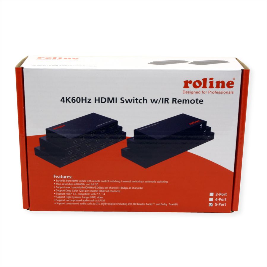 ROLINE HDMI Switch, 5x1, 4K60Hz, with Remote Control
