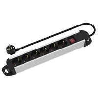 ROLINE Power Strip, 6-way, with Switch, Aluminium Housing, German Type Plug, black / silver, 1.5 m