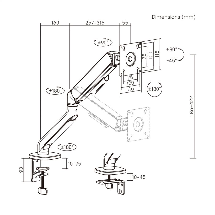 STANDARD Monitor Arm , Mechanical Spring, < 10 kg, < 81,3 cm (32"), black