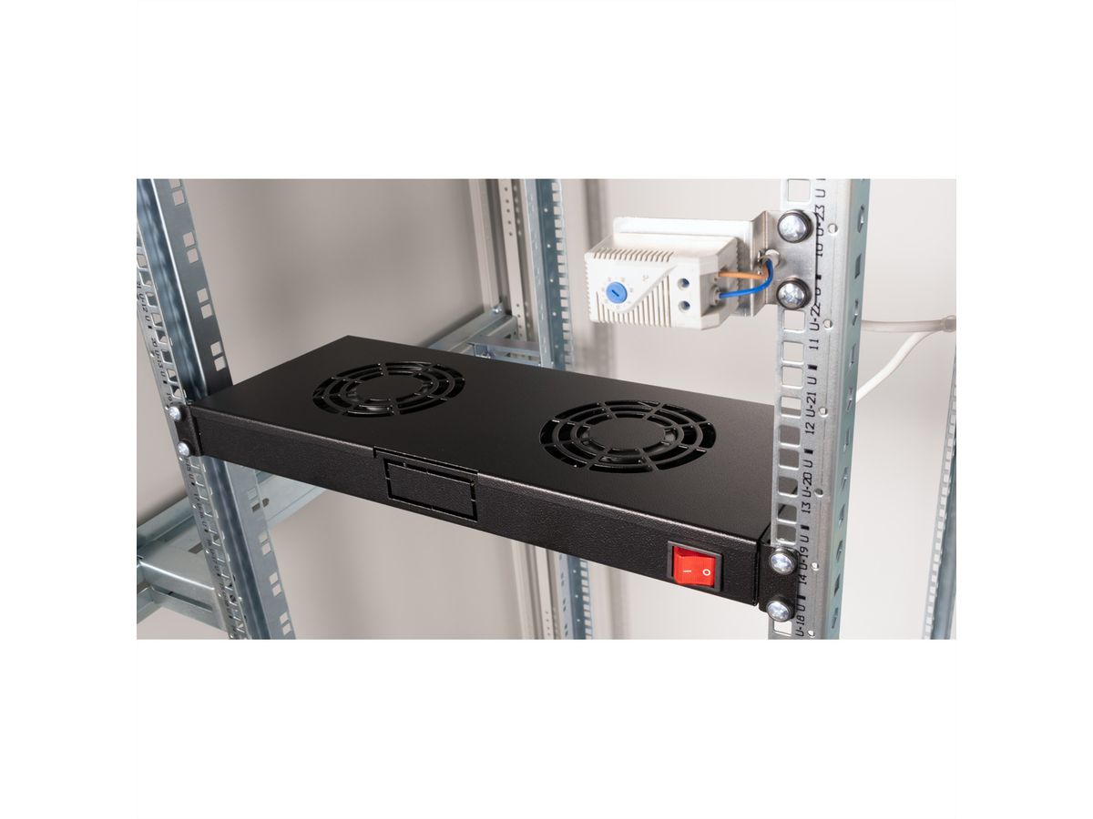 ROLINE 19-inch fan unit 2 fans, Thermostat black