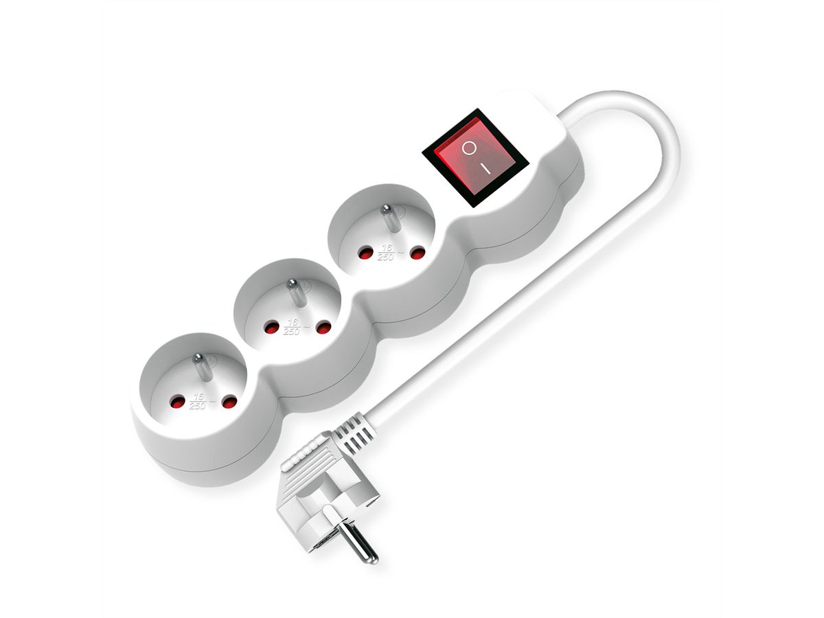 VALUE French Power Strip, 3-way, with illuminated Switch, white, 3 m
