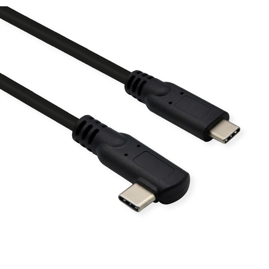 ROLINE USB 3.2 Gen 2x2 Cable, PD, C-C, M/M, 4K UHD-1, 20Gbit/s, Emark, 100W, 1x 90° angled, black, 1 m