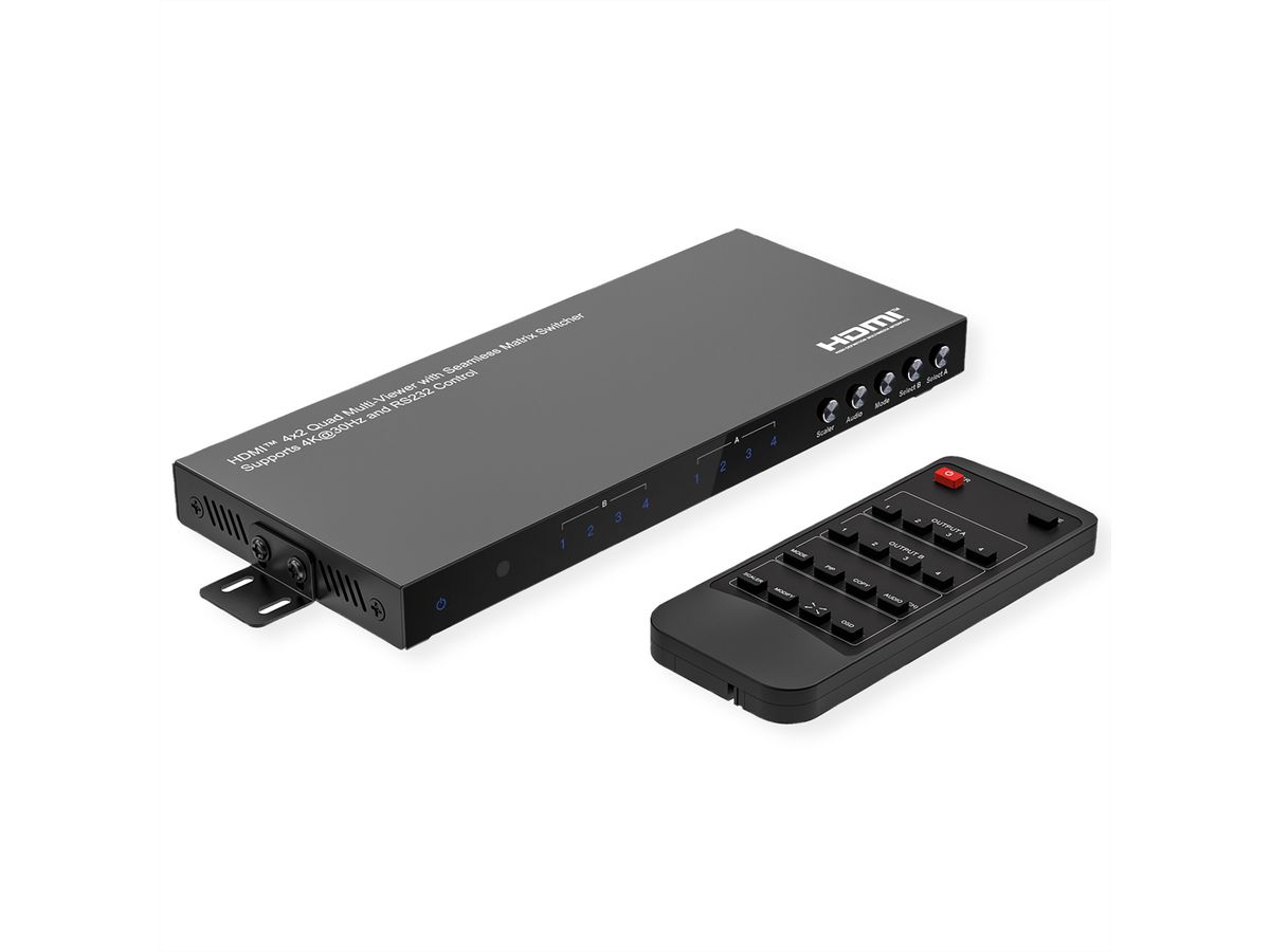 VALUE HDMI Matrix, 4x2, 4K30Hz, QUAD Multi-Viewer, seamless switching