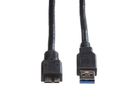 ROLINE USB 3.2 Gen 1 Cable, A - Micro B, M/M, black, 3 m