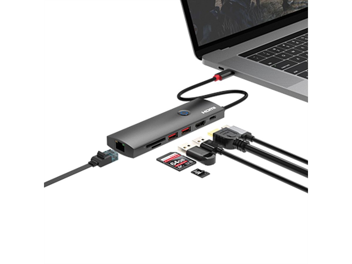 ROLINE USB 3.2 Gen 2 Type C Docking Station, 1x HDMI 4K60, 2x USB 3.2 Gen 2, 1x USB Type C PD (Power Delivery), 1x Gigabit Ethernet, 1x SD/microSD Card Reader
