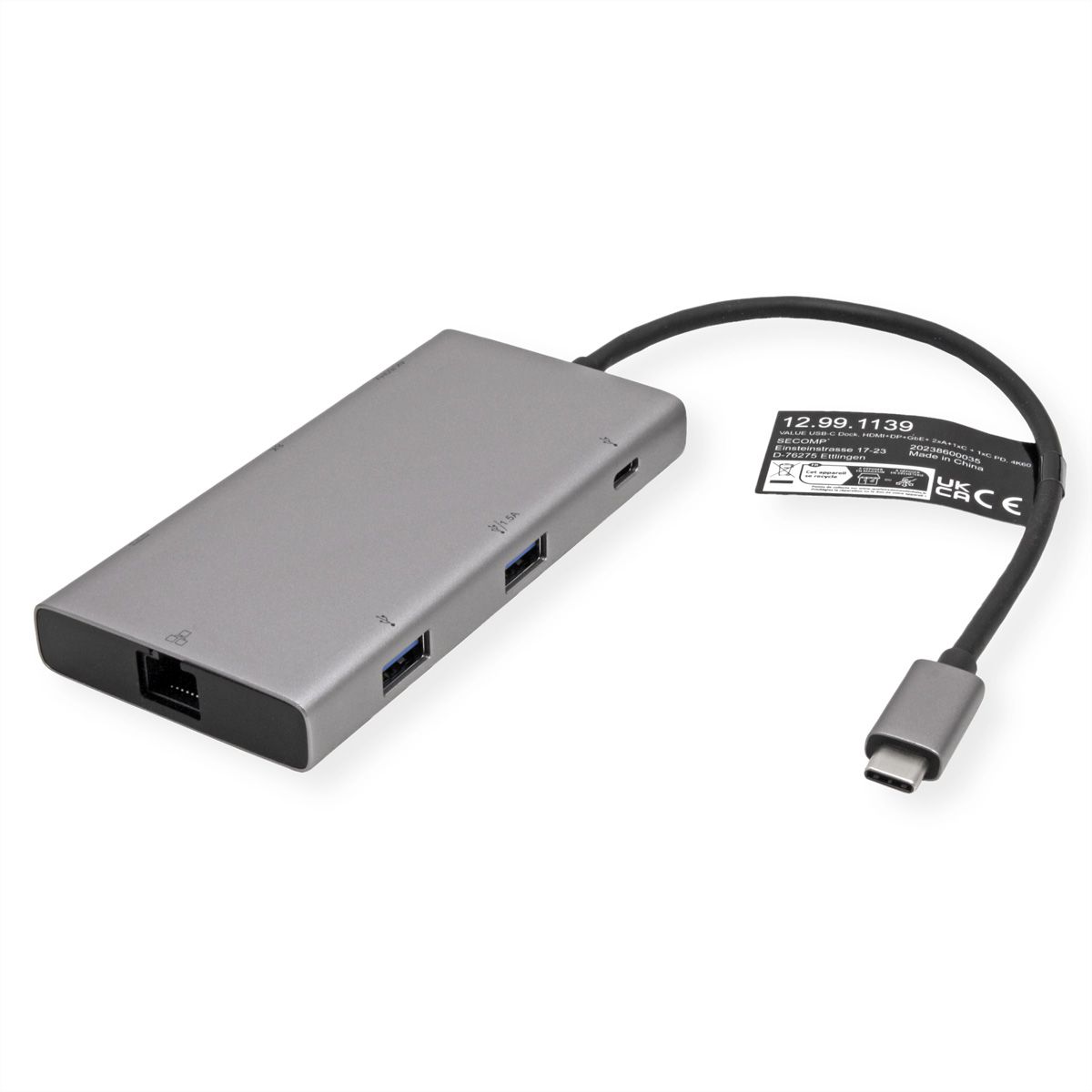 VALUE Dockingstation, HDMI+DP 4K60, 1x C USB3.2Gen1 + 2x A USB3.2 Gen1, 1x Type C PD, 1x RJ45