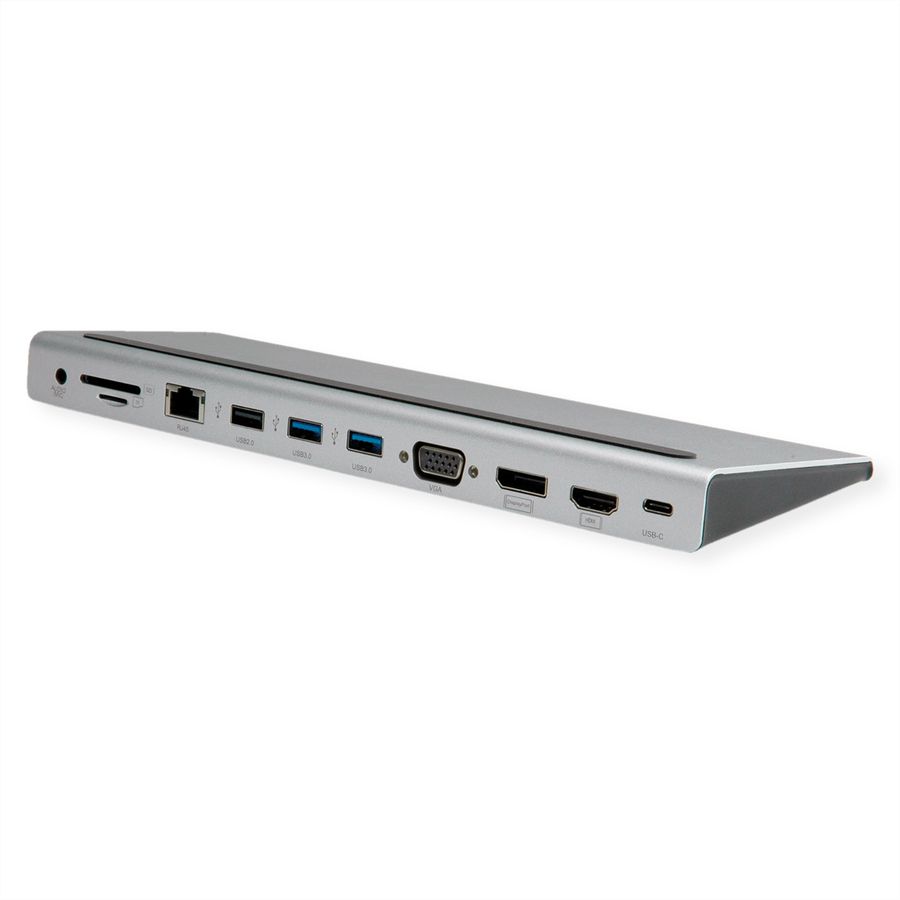 VALUE USB-C Multiport Docking Station, 4K HDMI/DP, VGA, USB 3.2 Gen 1, USB 2.0, SD/Micro SD Card Reader, Power Delivery, Gigabit Ethernet, 3.5mm Audio