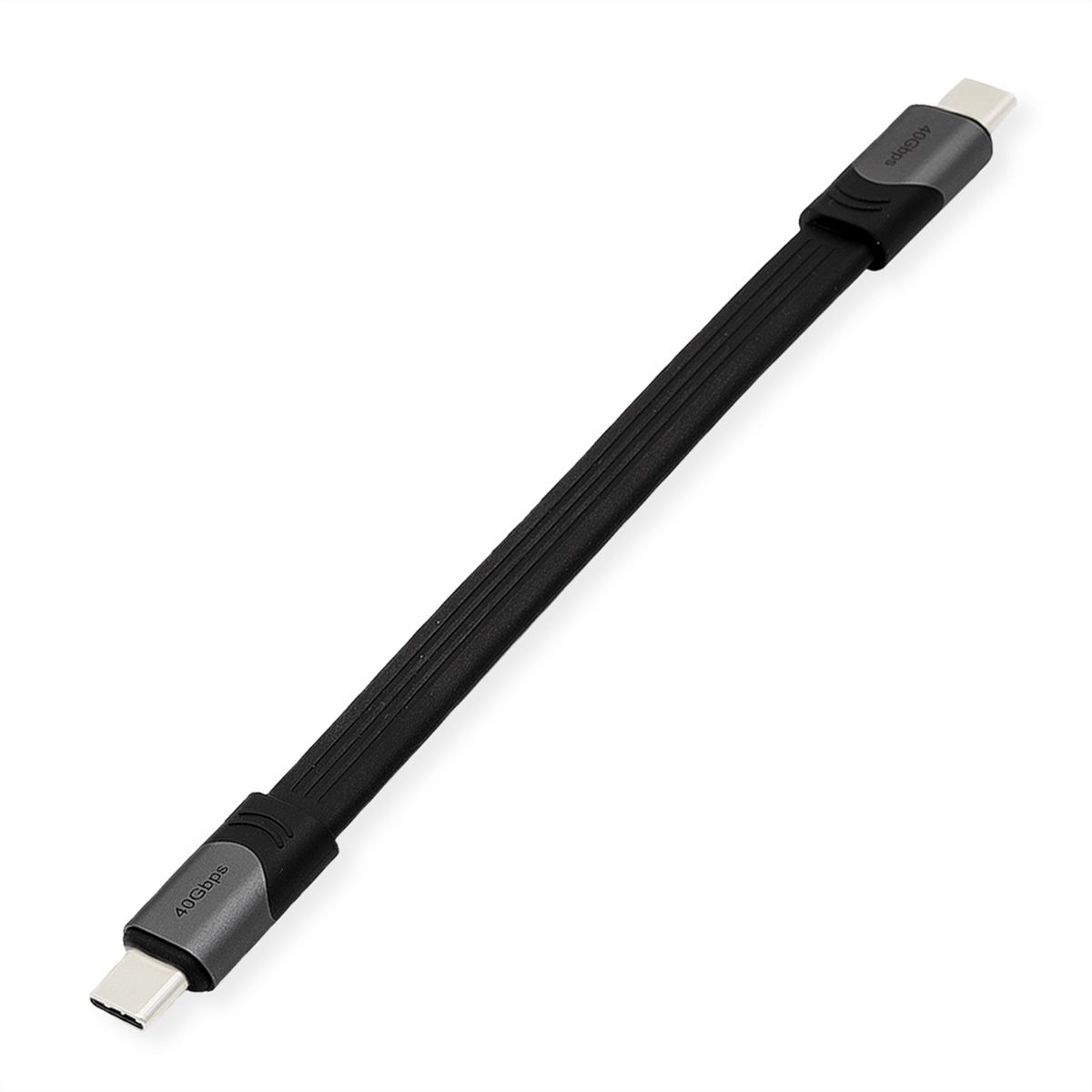 ROLINE USB4 Gen3x2 Cable, PD, C-C, M/M, 8K UHD-2, 40Gbit/s, 100W, extra-flat, black, 15 cm