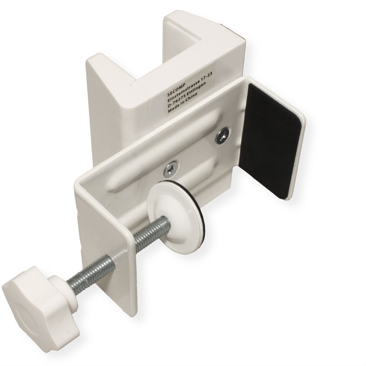 VALUE Clamp-On Power Strip Holder, Desk Leg Mount, white