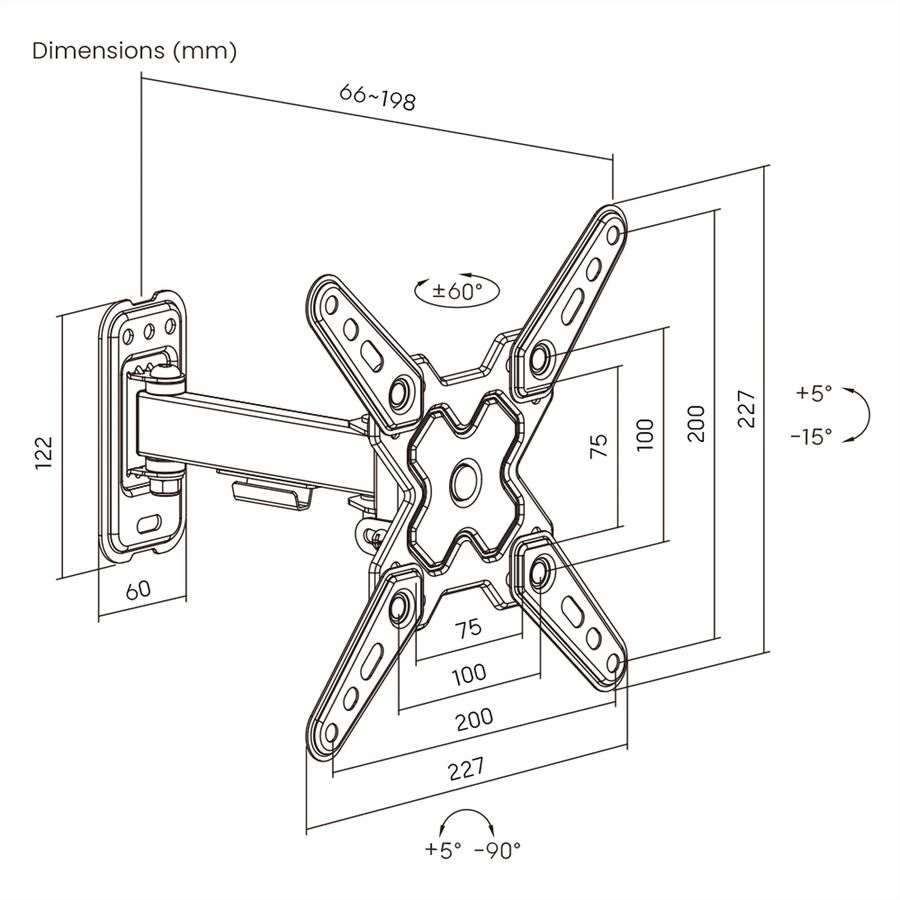 VALUE TV Monitor Arm, Wall Mount, 2 joints, 13–43 inch, max. 20 kg