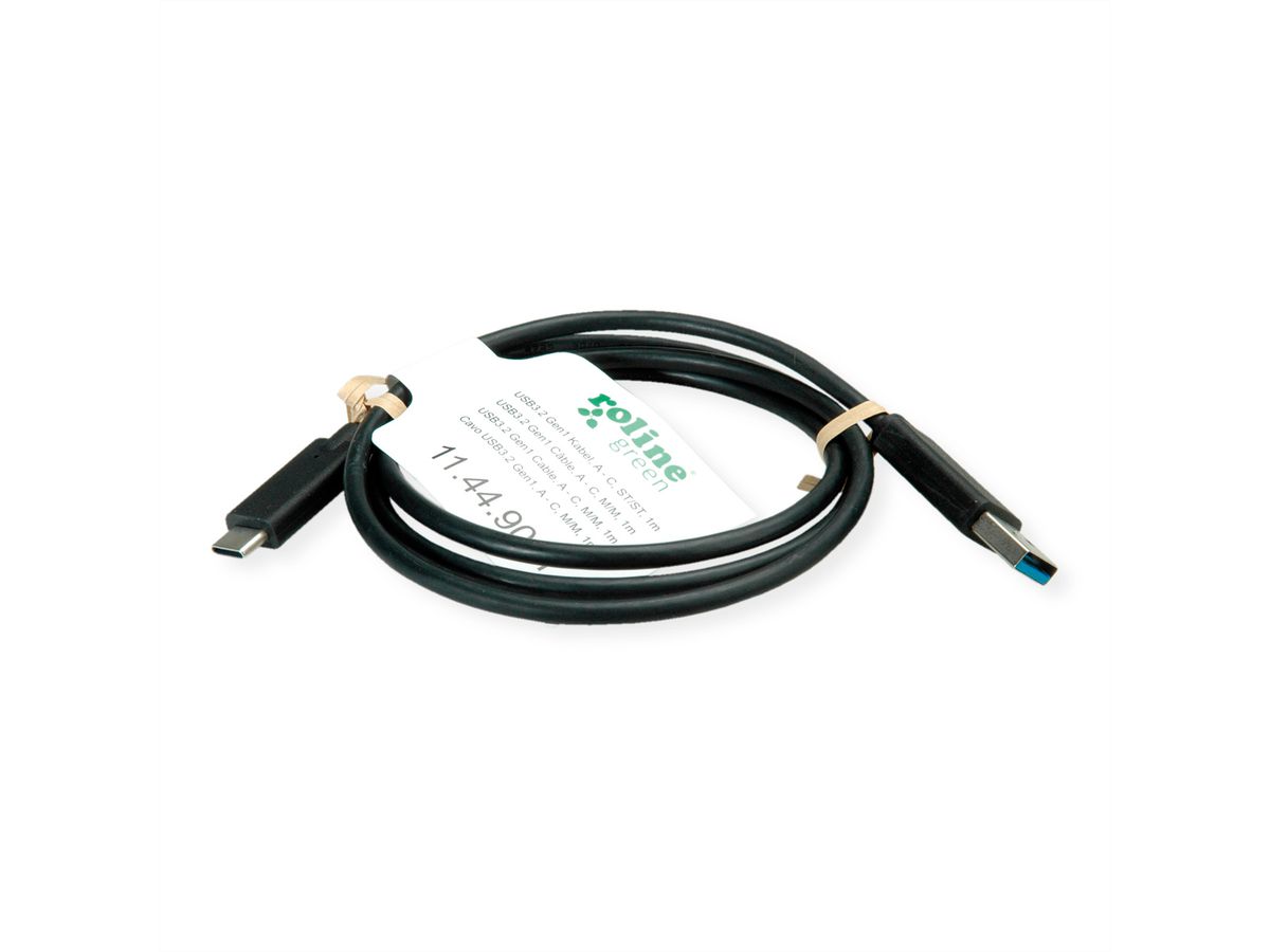 ROLINE GREEN USB 3.2 Gen 1 Cable, A-C, M/M, black, 1 m