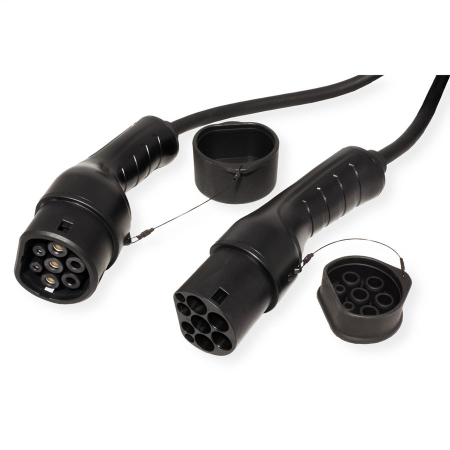 ROLINE EV Charging Cable Assembly Type2, 1-Phase, 250VAC (1P+N+E), 32 A, 7.4 kW, spiral (max. 5m)