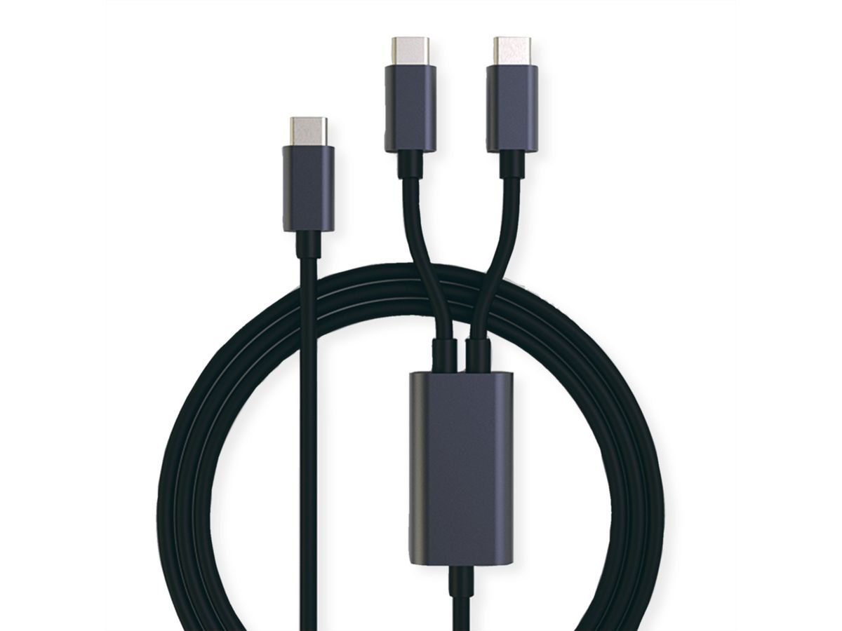 ROLINE USB2.0 Y - Splitter Charging Cable, Type C Connectors, C-C, M/M, max. 100W, black, 1.85 m