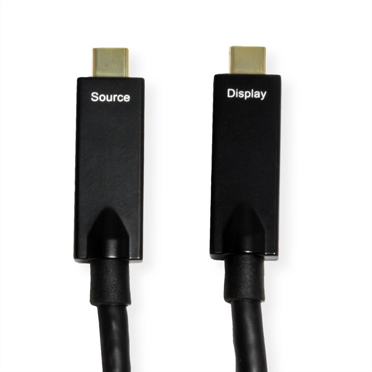 ROLINE USB 3.2 Gen 2 Cable, AOC, C-C, M/M, 10Gbit/s, 4K60Hz, PD (Power Delivery) 60W, black, 15 m