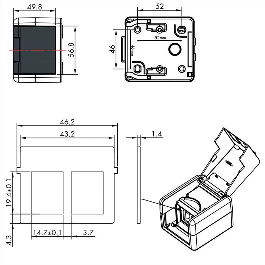 VALUE Outdoor Surface Mounted Wall Mount Box for 2x Keystones, grey
