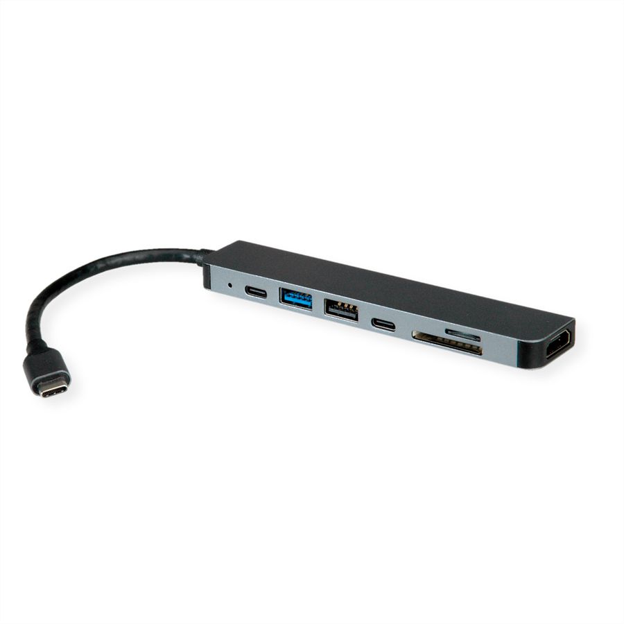 ROLINE USB 3.2 Gen 2 Typ C Multiport Docking Station, 4K HDMI, 1x USB 3.0 Type A, 1x USB 2.0 Type A, 1x USB 2.0 Type C, 1x SD/Micro SD, 1x USB Type C PD (Power Delivery)