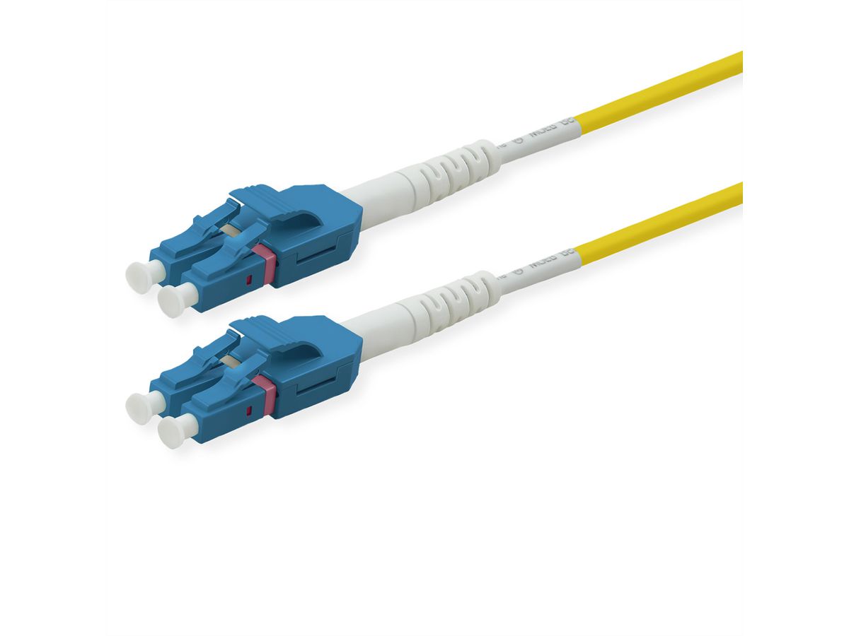 ROLINE Fibre Optic Jumper Cable, Duplex, 9/125µm, OS2, LC/LC, UNIBOOT, yellow, 0.5 m