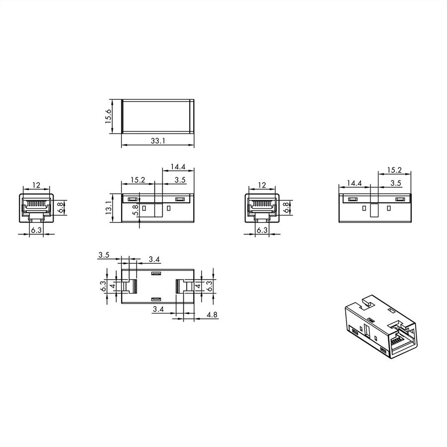 ROLINE RJ-45 Modular Coupler, Cat. 6A (Class EA), shielded, metal housing