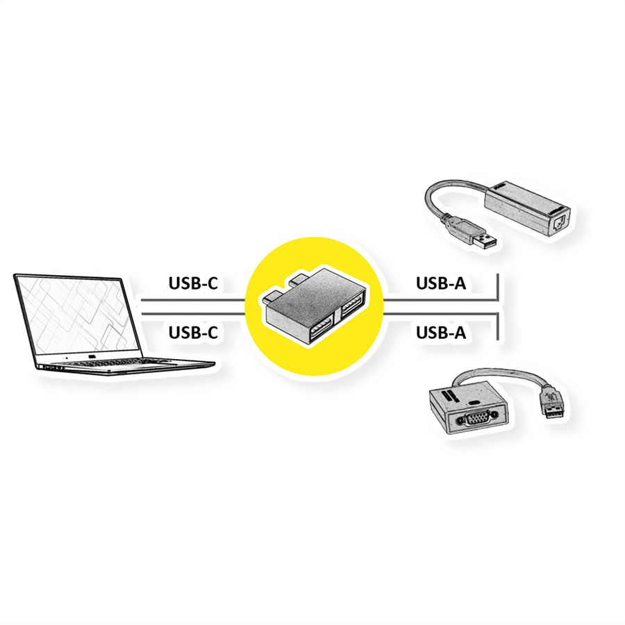 ROLINE Adapter, USB 3.2 Gen 2, 2x USB Type C - 2x USB A, M/F, silver