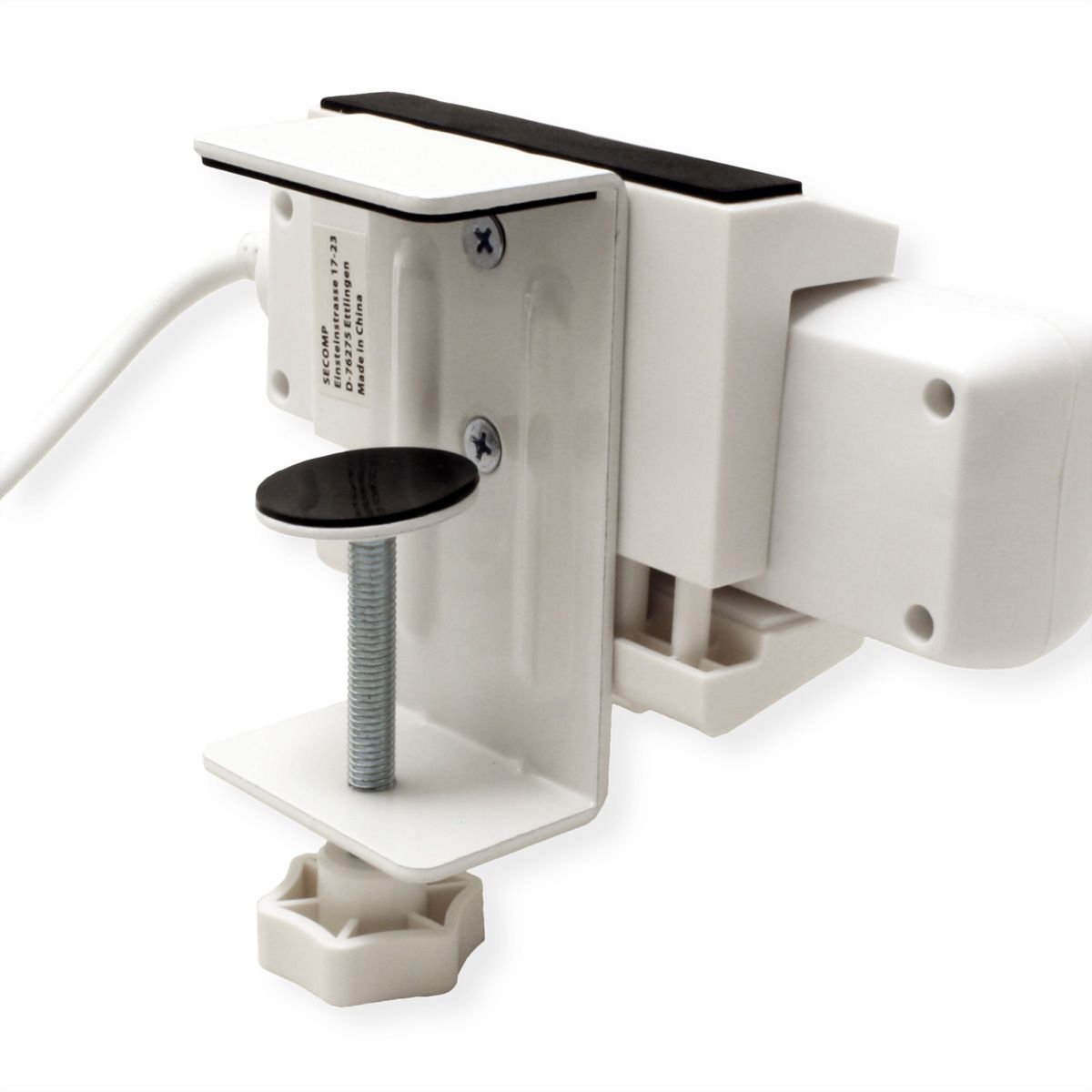 VALUE Clamp-On Power Strip Holder, Desk Leg Mount, white