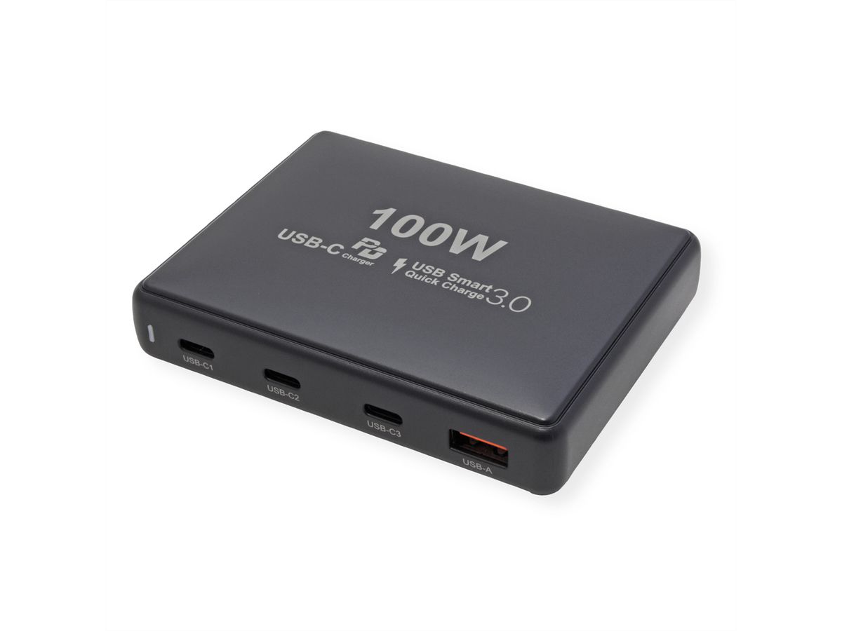 VALUE USB GaN Charger, 4 Ports, (3x USB-C, 1x USB-A), max. 100W