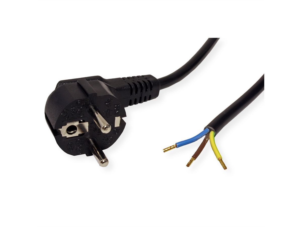 ROLINE Power Cable with German Type Plug / open end, AC 230V, black, 3 m