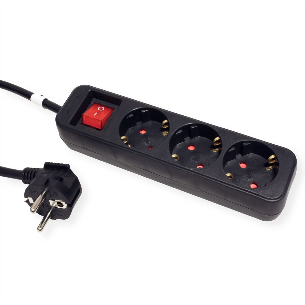 ROLINE Power Strip, 3-way, with Switch, black, 10 m