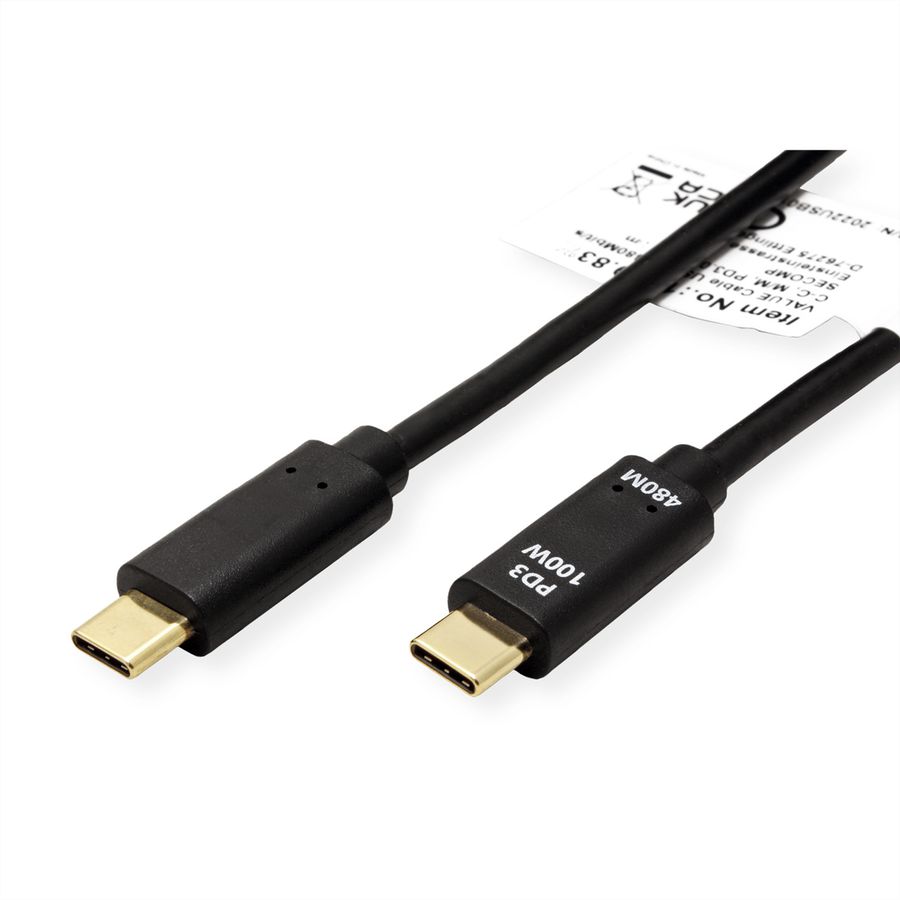 VALUE Cable USB 2.0, C–C, M/M, 100W, with Emark, black, 3 m