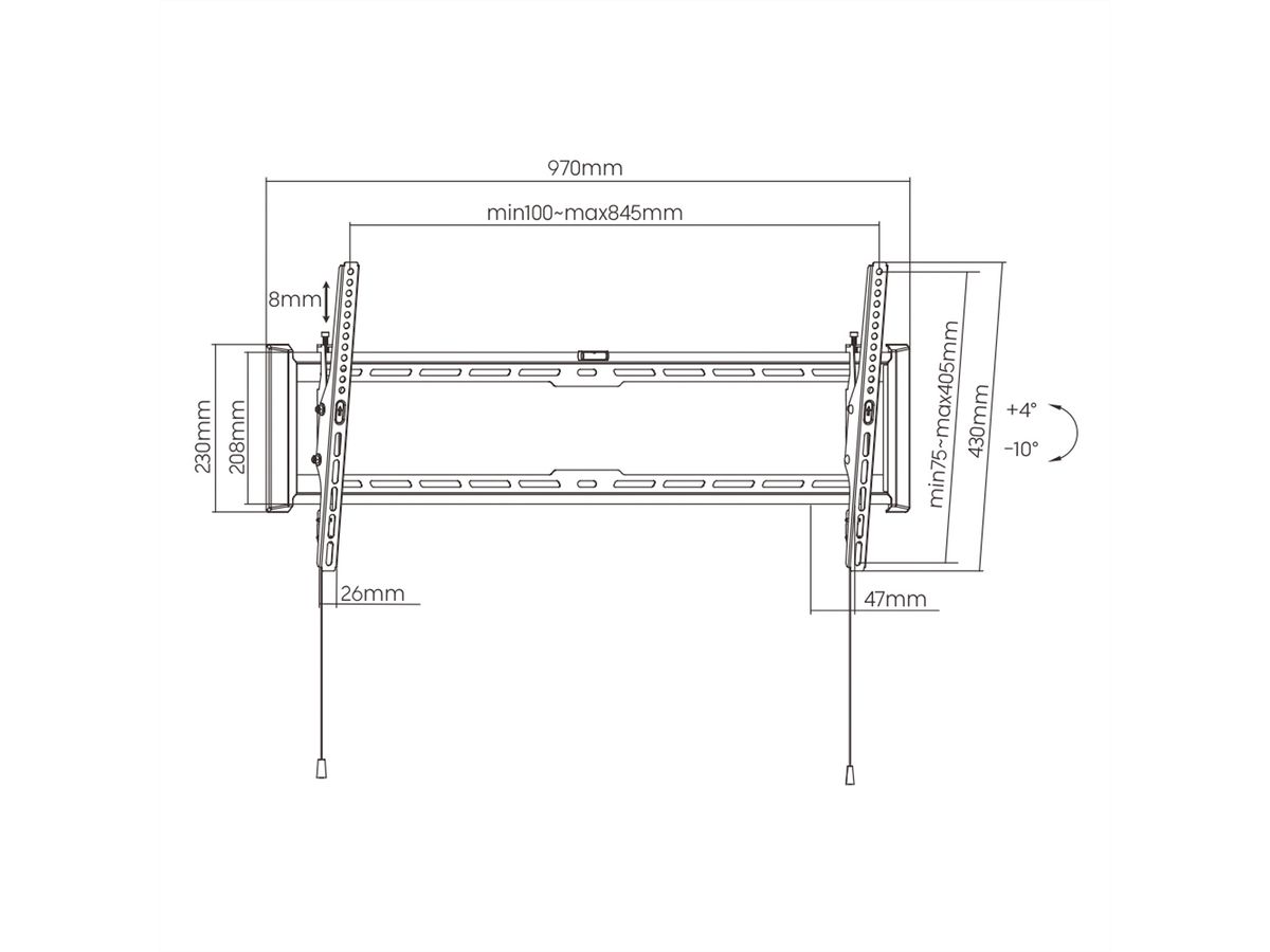 VALUE TV Wall Mount, 47mm Wall Distance, < 75kg, Tiltable, VESA 800x400, <228,6cm (90"), tiltable