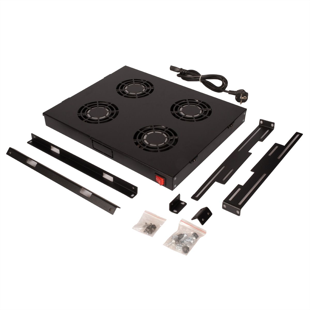 ROLINE 19" Fan unit with 4 fans, ON/OFF black
