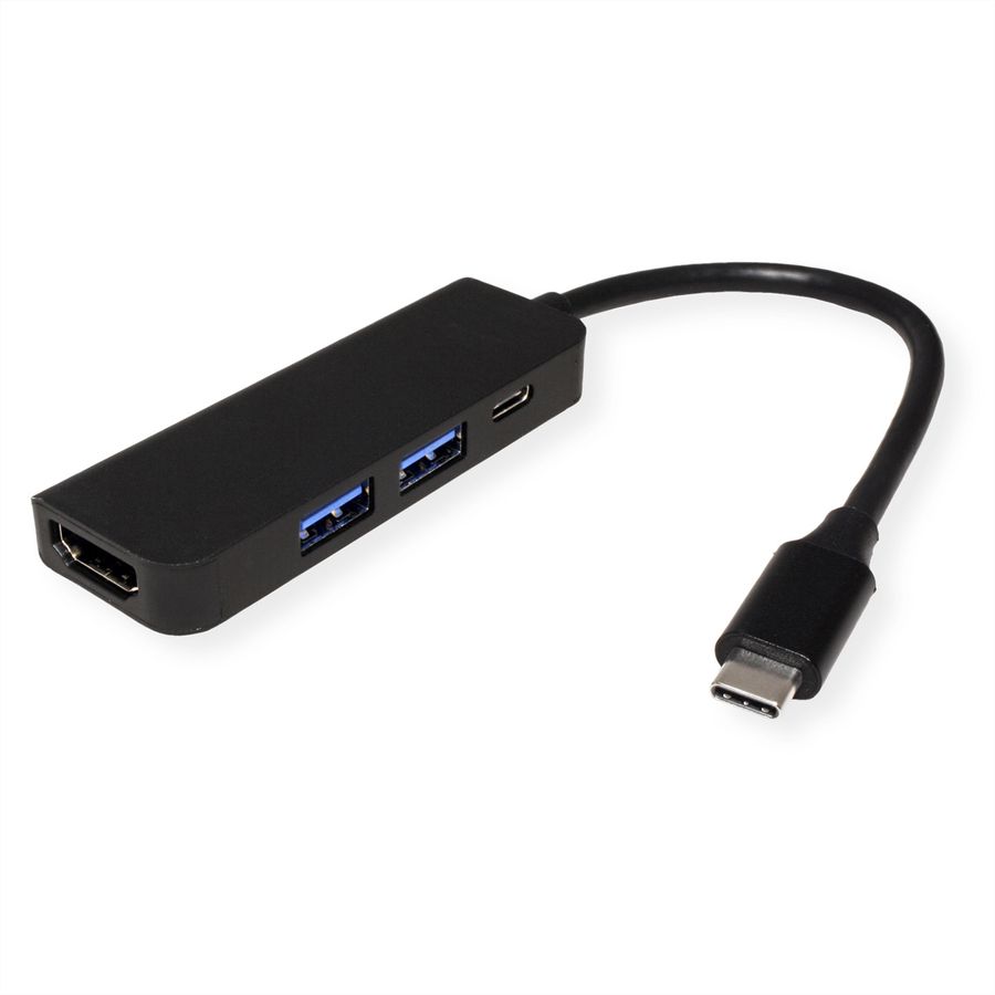 VALUE USB-C - HDMI Adapter, M/F, 2x USB 3.2 Gen 1 A F, 1x Type C (Power Delivery)